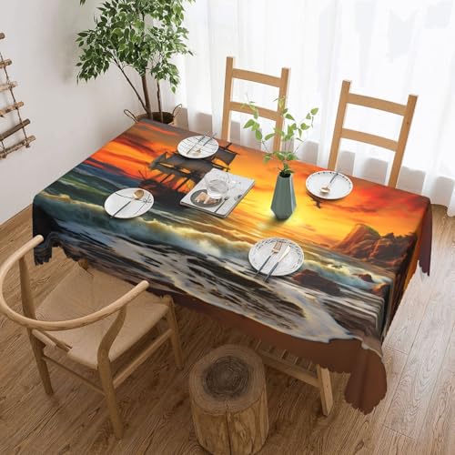 Gjgdbxdw Rechteckige Tischdecke, Motiv: Piratenschiff im Sonnenuntergang, wasserdicht, abwischbar, für Zuhause, Küche, Esszimmer, Party, drinnen und draußen, 137 x 183 cm von Gjgdbxdw