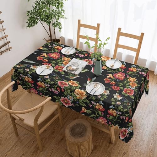 Gjgdbxdw Rechteckige Tischdecke mit Blumen-Kolibri-Stickerei, wasserdicht, abwischbar, Tischdecke für Zuhause, Küche, Esszimmer, Party, drinnen und draußen, 137 x 183 cm von Gjgdbxdw