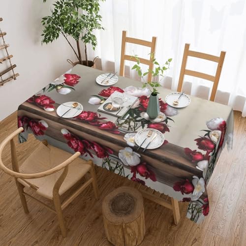 Gjgdbxdw Rechteckige Tischdecke mit Pfingstrosenblüten, wasserdicht, abwischbar, für Zuhause, Küche, Esszimmer, Party, drinnen und draußen, 137 x 183 cm von Gjgdbxdw