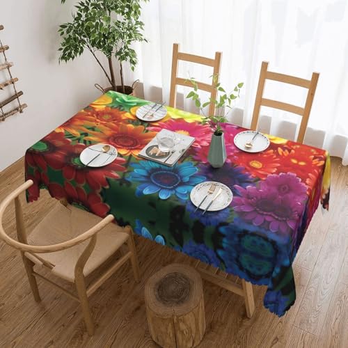 Gjgdbxdw Rechteckige Tischdecke mit Regenbogenblumen-Druck, wasserdicht, abwischbar, Tischdecke für Zuhause, Küche, Esszimmer, Party, drinnen und draußen, 137 x 183 cm von Gjgdbxdw