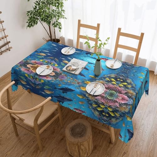 Gjgdbxdw Rechteckige Tischdecke mit Unterwasserfisch-Druck, wasserdicht, abwischbar, für Zuhause, Küche, Esszimmer, Party, drinnen und draußen, 137 x 183 cm von Gjgdbxdw