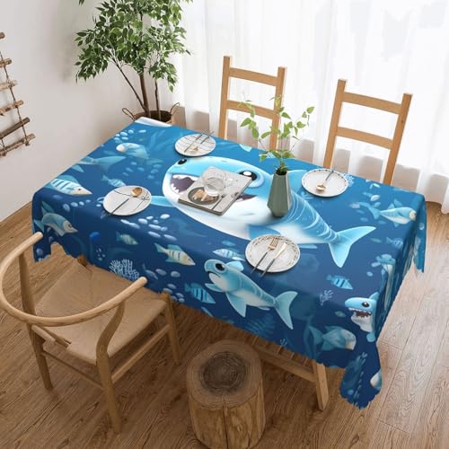 Gjgdbxdw Rechteckige Tischdecke mit süßem blauen Fischdruck, wasserdicht, abwischbar, Tischdecke für Zuhause, Küche, Esszimmer, Party, drinnen und draußen, 137 x 183 cm von Gjgdbxdw