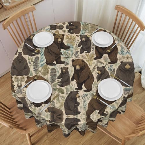 Gjgdbxdw Runde Tischdecke mit Bärenhirsch, 152,4 cm, wasserdicht, waschbar, Polyester-Tischdecke, dekorativer Stoff, Tischdecke für Esstisch, Buffet-Partys und Camping von Gjgdbxdw