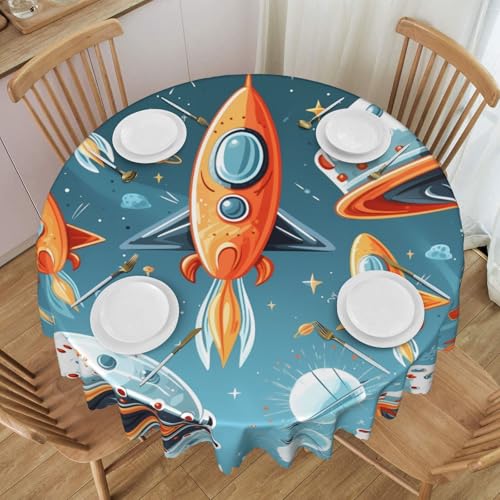 Gjgdbxdw Runde Tischdecke mit Cartoon-Raketen, 152,4 cm, wasserdicht, waschbar, Polyester, dekorative Stoff-Tischdecke für Esstisch, Buffet-Partys und Camping von Gjgdbxdw