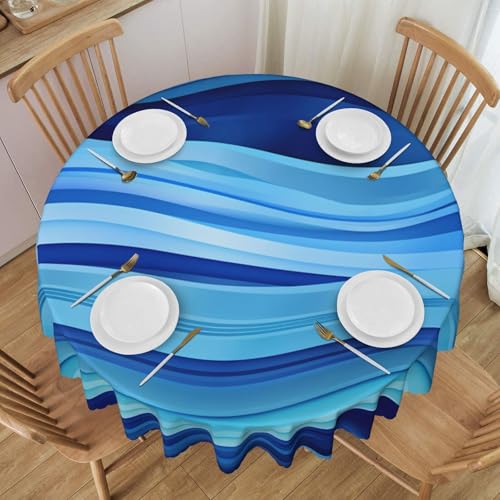 Gjgdbxdw Runde Tischdecke mit blauen Wellen, 152,4 cm, wasserdicht, waschbar, Polyester-Tischdecke, dekorativer Stoff, Tischdecke für Esstisch, Buffet-Partys und Camping von Gjgdbxdw