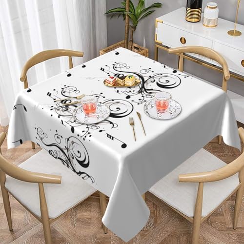 Gjgdbxdw Schwarze Tischdecke mit Musiknoten, bedruckt, quadratisch, wasserdicht, abwischbar, für Zuhause, Küche, Esszimmer, Party, drinnen und draußen, 137 x 137 cm von Gjgdbxdw