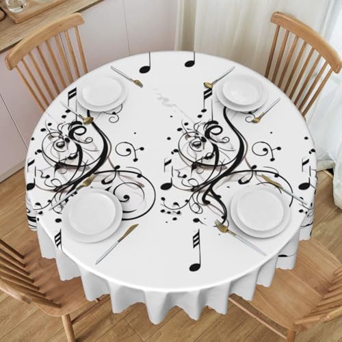 Gjgdbxdw Schwarze runde Tischdecke mit Musiknoten, 152,4 cm, wasserdicht, waschbar, Polyester-Tischdecke, dekorativer Stoff, Tischdecke für Esstisch, Buffet-Partys und Camping von Gjgdbxdw