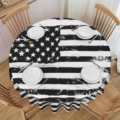 Gjgdbxdw Tischdecke mit schwarz-weißer Flagge, rund, 152,4 cm, wasserdicht, waschbar, Polyester-Tischdecke, dekorativer Stoff, Tischdecke für Esstisch, Buffet-Partys und Camping von Gjgdbxdw