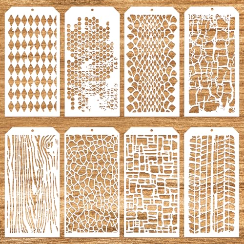 Gjinx 8 Stück Malerei Schablonen, Zeichnung Schablone Malschablonen Wiederverwendbar DIY Vorlagen Holzmaserung Art Schablonen für Scrapbooking Holz Boden Möbel Wandgestaltung Deko von Gjinxi