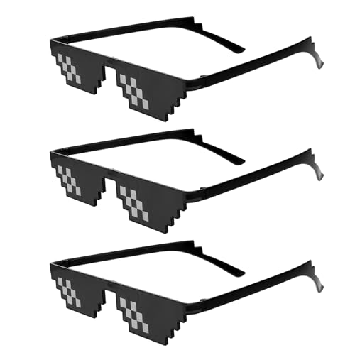 Gjinxi 3 Stück Thug Life Pixelated Sonnenbrille Thug Life Brille Coole Brillen Lustige Brillen Pixel Sonnenbrillen PC Sonnenbrillen Unisex Mosaik Brille Party Mosaik Brillen von Gjinxi