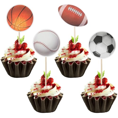 Gjinxi 36 Stück Fußball Cupcake Toppers, Tortendeko Fussball Fußball Kuchen Deko Fussball Muffin Deko für Fußball Sport Party Deko Torte Tortendeko Frauen Männer zum Cupcake Geburtstagsfeie von Gjinxi