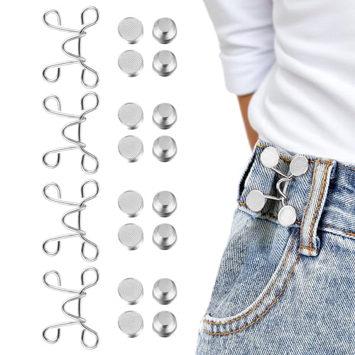 Gjinxi 4 Sets Verstellbare Hosenbund Enger Machen, Einstellbar Hosenbund Enger Machen Kein Nähen, Reduzieren Hosen Taille Knopf, Hose Enger Machen Clip, Verstellbare Jeansknöpfe für Hosen Jeans Rock von Gjinxi