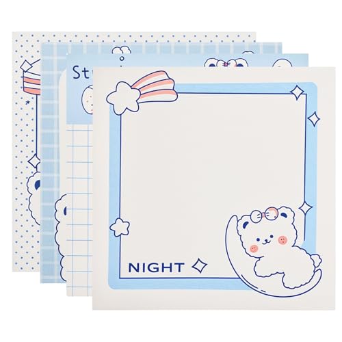 Gjinxi 4 Süße Haftnotizen Kawaii Selbstklebende 8 X 8 cm Tier-Haftnotizen Notizblöcke Heimbüro Bär Seriennotizen-Set Für Büro Studium Und Alltagsorganisation von Gjinxi