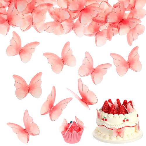 Gjinxi 48PCS essbare Schmetterling Kuchen Dekorationen, Schmetterling Cupcake Essbare Schmetterlinge Kuchen Toppers für Hochzeit Geburtstag Jahrestag Themed Party Essbare Schmetterling Kuchen Dekor von Gjinxi