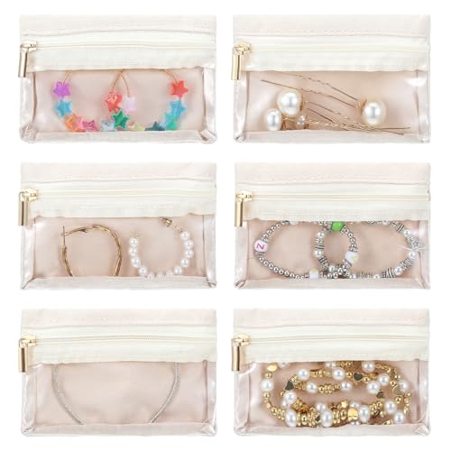 Gjinxi 6x Beutel Transparent Samttaschen Schmuckbeutel Schmuck Aufbewahrung Schmuckkästchen Schmuck Organizer mit Reißverschlüsse Armbänder Ohrringe Halsketten Ringe Stoffbeutel Hochzeit Weihnachten von Gjinxi