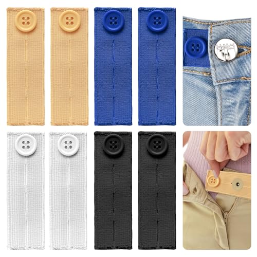 Gjinxi 8 Pcs Elastische Taillenverlängerungen Hosenerweiterung 25 x 82mm Schwangerschaft Einstellbar Knopfverlängerung für Männer Knöpfe Extender für Frauen Hosen/Kleid/Jeans(Blau,Schwarz,Khaki,Weiß) von Gjinxi