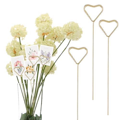 Metall Fotohalter Gjinxi 20 Stück Kartenhalter in Herzform Gold Draht Blumen Picks Tischnummer Clip Blumen Pick Kartenhalter für Hochzeit,Geburtstag Party,Kuchen Dekor,Gastgeschenk(Gold/13 Zoll) von Gjinxi