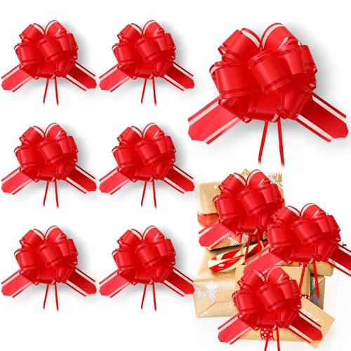 Gjinxi Rosa Große Ziehschleife Schleife 6 Pcs Geschenkband 40cm Large Pull Bow Zugband Polyband Dekoschleife Geschenkschleife Geschenke für Tüten Zuckertüten Basteln Hochzeitsdeko Dekorieren(Rot) von Gjinxi