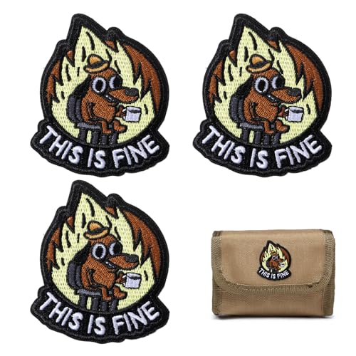 Gjinxi 3x Bestickte Aufnäher "THIS IS FINE" Retro Patches Hundemuster Flicken Klett Sticker Applikationen Patch zum Annähen Reparieren für Kleidung Jeans Mützen Rucksäcke Jacken Hundegeschirr Zubehör von Gjinxi