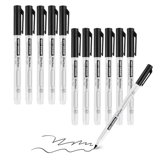 Gjinxi 12 Stück Whiteboard Stifte, Schwarz Magnetische Trocken Abwischbare Marker mit Feiner Spitze Whiteboard Marker Folienstift Abwischbar Erase Marker für Büro Schule Zuhause Whiteboard Glas von Gjinxi