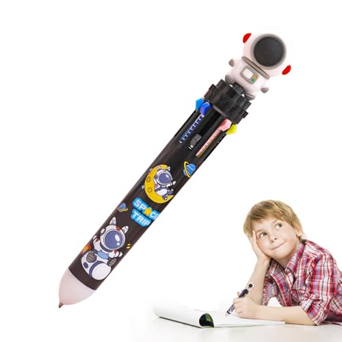 GjnjfdF Druckkugelschreiber, farbige Kugelschreiber | Cartoon Astronaut 10-in-1 Kugelschreiber - Einziehbarer 0,5-mm-Drucktintenstift für reibungsloses Schreiben, Schulbedarf für Schüler von GjnjfdF