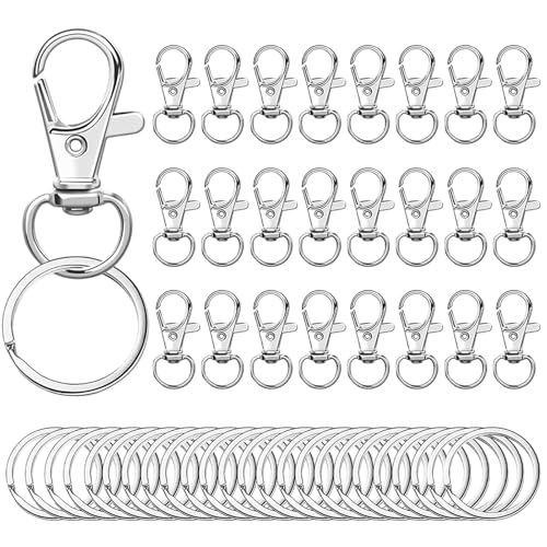 GjnjfdF Karabiner-Schlüsselanhänger, Haken für Schlüsselanhänger, drehbar, 50 x | Bastelbedarf für Schlüsselanhänger aus Metall, Schlüsselanhänger mit Schlüsselanhänger von GjnjfdF