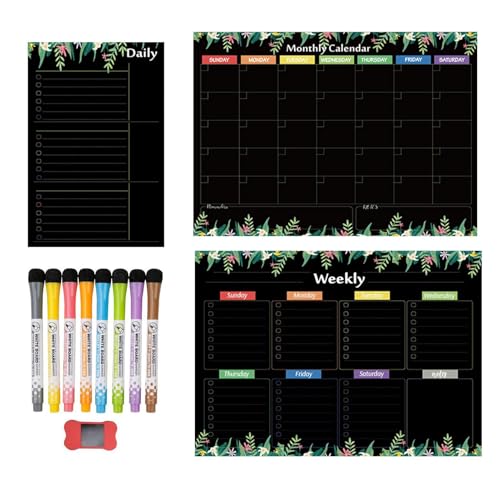 GjnjfdF Kühlschrankkalender Magnet, Magnetkalender für Klassenzimmer | Set von 3 monatlichen Kühlschrankkalendern mit Markern und Radiergummi,Monatliche wöchentliche und tägliche Planer, Planung und von GjnjfdF