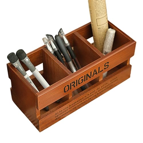 GjnjfdF Stifthalter aus Holz,Stifthalter aus Holz | 3 Fächer Desktop-Bleistiftbecher Stifthalter Make-up-Organizer,Stiftbehälter-Desktop-Organizer, Stifthalter-Organizer für Schreibtisch, Kommoden von GjnjfdF