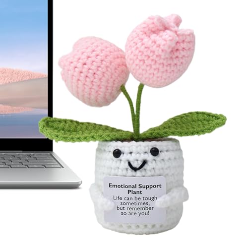 GkgWuxf Emotional unterstützte Pflanzentopf, emotionale Unterstützung Pflanze,Tragbare Positive gestrickte Puppe - Handgefertigte Positive emotionale Unterstützung Häkelblume, Home Office Desk von GkgWuxf