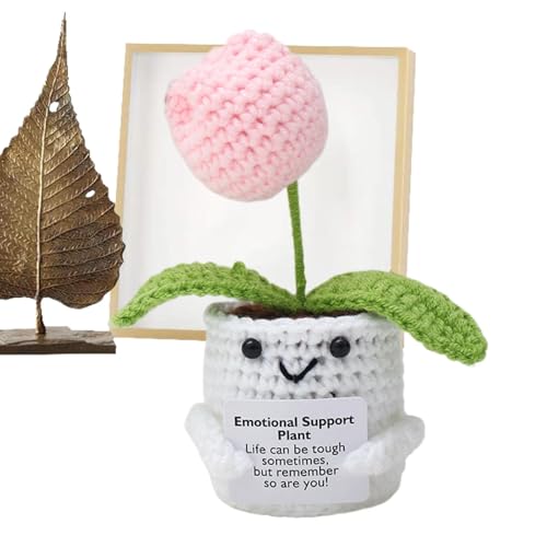 GkgWuxf Emotionale Unterstützung Häkelpflanzenblume, emotionaler Stützpflanzentopf | Tragbare Positive gestrickte Puppe - Handgefertigte Positive emotionale Unterstützung Häkelblume, Home Office Desk von GkgWuxf