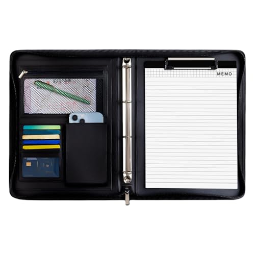 GkgWuxf Leder-Notizblock-Halter, Reise-Organizer-Tasche für Tablet – Leder-Padfolio für Männer und Frauen, Padfolio mit Reißverschluss, Folio-Ordner mit A4-Notizblock und Ordner für Erwachsene von GkgWuxf