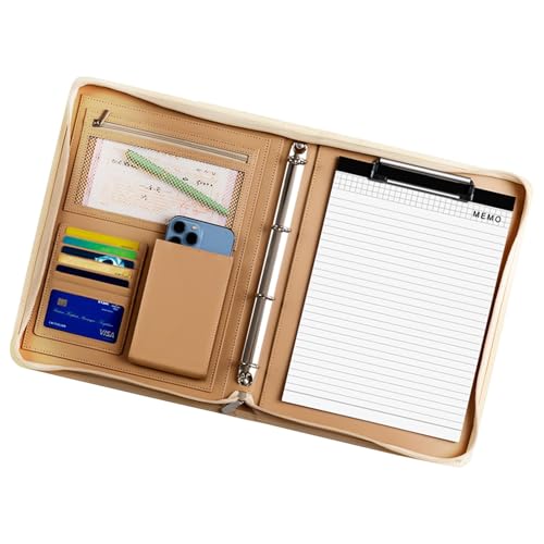 GkgWuxf Ledermappe – Reise-Organizer-Tasche für Tablet, Leder-Padfolio für Männer und Frauen, Padfolio mit Reißverschluss, Folio-Ordner mit A4-Notizblock und Ordner für Erwachsene von GkgWuxf