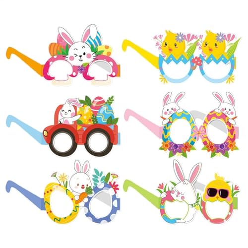 GkgWuxf Osternbrille, Osterparty Brille,6x Chick Ostern Kaninchenpapierbrillen | Lustige schöne Osterkorb Stuffers Supplies für Kinder und Erwachsene von GkgWuxf