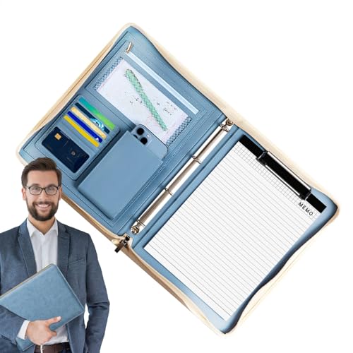 GkgWuxf Padfolio für Herren, Reise-Organizer-Tasche für Tablet, Leder-Padfolio für Männer und Frauen, Padfolio mit Reißverschluss, Folio-Ordner mit A4-Notizblock und Ordner für Erwachsene von GkgWuxf