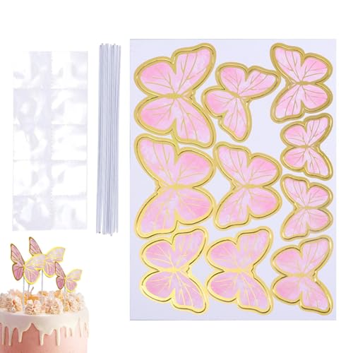 GkgWuxf Schmetterling Cupcake Topper, Papierschmetterlinge für Kuchen, 10X Papier-Schmetterlings-Cupcake-Kuchen-Delicate-Topper, Raumdekorationen, Backen-Schmetterlingsdekoration mit vergoldetem Rand von GkgWuxf