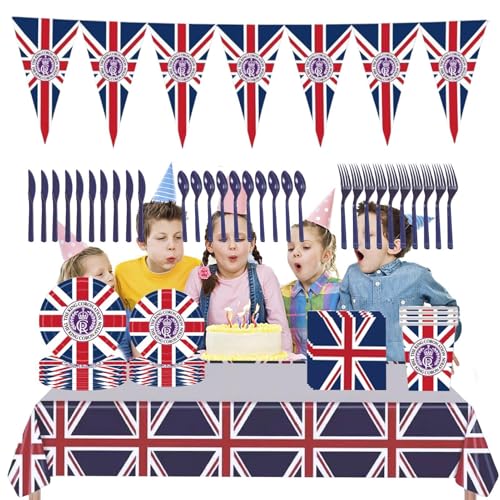 GkgWuxf Teller und Servietten mit britischer Flagge,Servietten mit britischer Flagge, Gästeservietten, 16 Stück - Patriotische Partydekorationen, praktische Partyteller für Mädchen, Geburtstage, von GkgWuxf