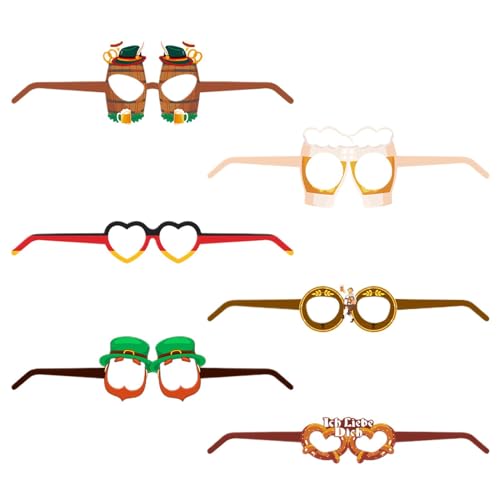 Gkumgwo Brillenpapier,Oktoberfestbrillen, Tragbare Weihnachtsgläser 6 Stück, Brillendekorationen für Männer und Frauen, Brillenzubehör für den Urlaub, lustige Brillen-Foto-Requisiten-Dekoration von Gkumgwo