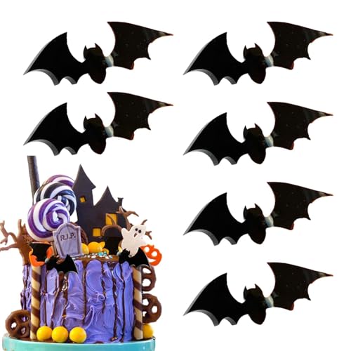 Gkumgwo Fledermaus-Halloween-Kuchendekorationen,Halloween-Fledermaus-Cupcake-Topper - 3D schwarzer Acryl-Kuchenaufsatz in Fledermausform, Cupcake-Dekorationen - Wiederverwendbare, lebendige, von Gkumgwo