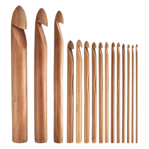 Gkumgwo Häkelnadel-Set | 15X Häkelnadeln zum Stricken von Garn Handwerk | 3 bis 25 mm lange Häkelnadeln, lange Stricknadeln, ergonomisches Häkelnadel-Set, Holz für Anfänger von Gkumgwo