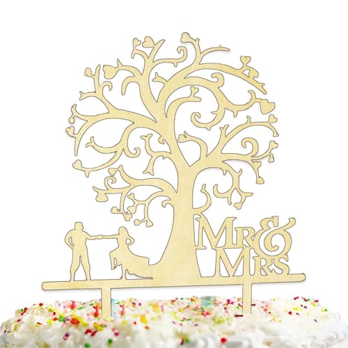 Gkumgwo Herr und Cake Topper - Tortenaufsatz „Herr und “ aus Holz,Hochzeitstortenaufsatz Braut und Bräutigam, Tortenaufsatz aus Holz für Hochzeit, Party, Jahrestag, Babyparty von Gkumgwo