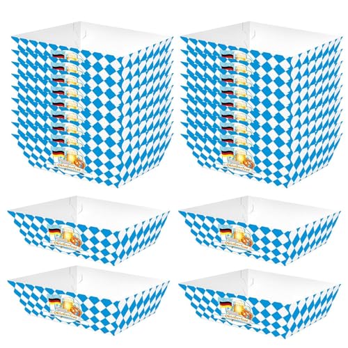 Gkumgwo Oktoberfest-Popcorn-Box,Oktoberfest-Snackbox aus Papier,Oktoberfest-Food-Box | Papierbehälter für Film Night Chicken Rice Krispies – Snackboxen im blau-weiß Karierten Design von Gkumgwo