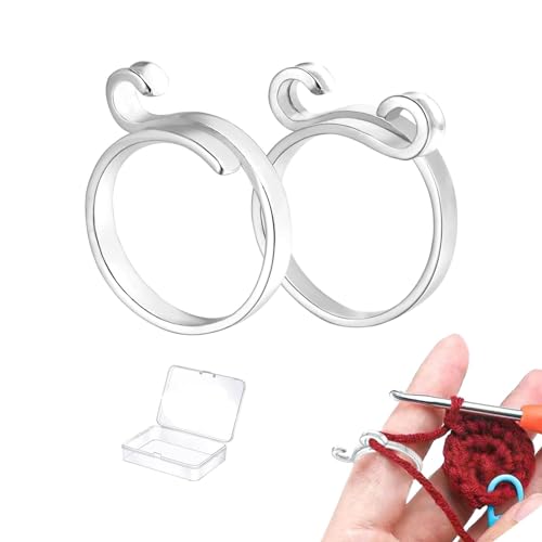 Gkumgwo Strickring für Finger, Häkelringe für Spannung | Verstellbares Strickring-Set - Strickender Häkelschlaufenring für Finger, offener Metallgarnführungs-Fingerhalter mit Box für Frauen von Gkumgwo