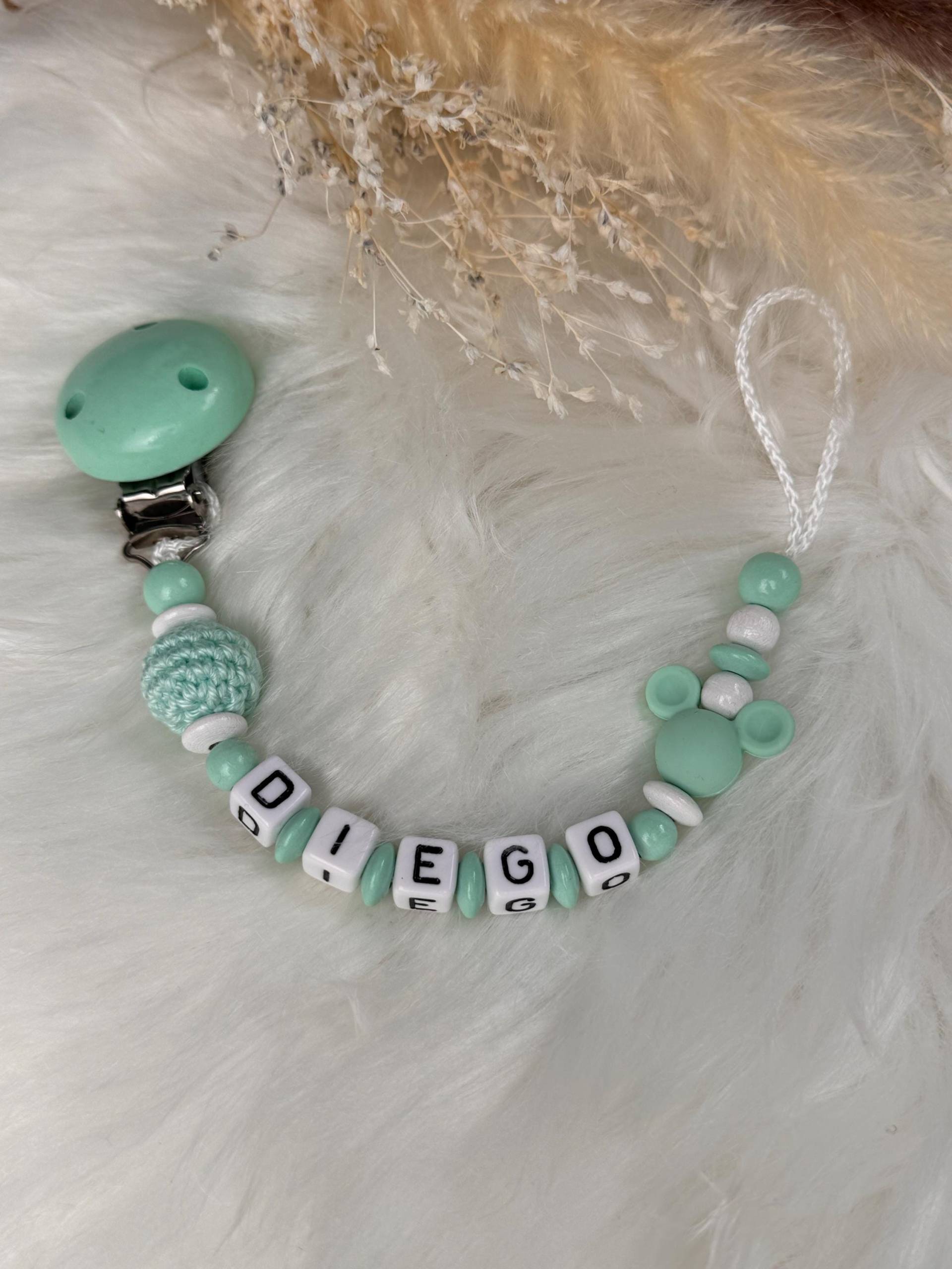 Schnullerkette Mit Namen Mint Geschenkidee, Babyparty, Personalisiert von GlamAccessoires