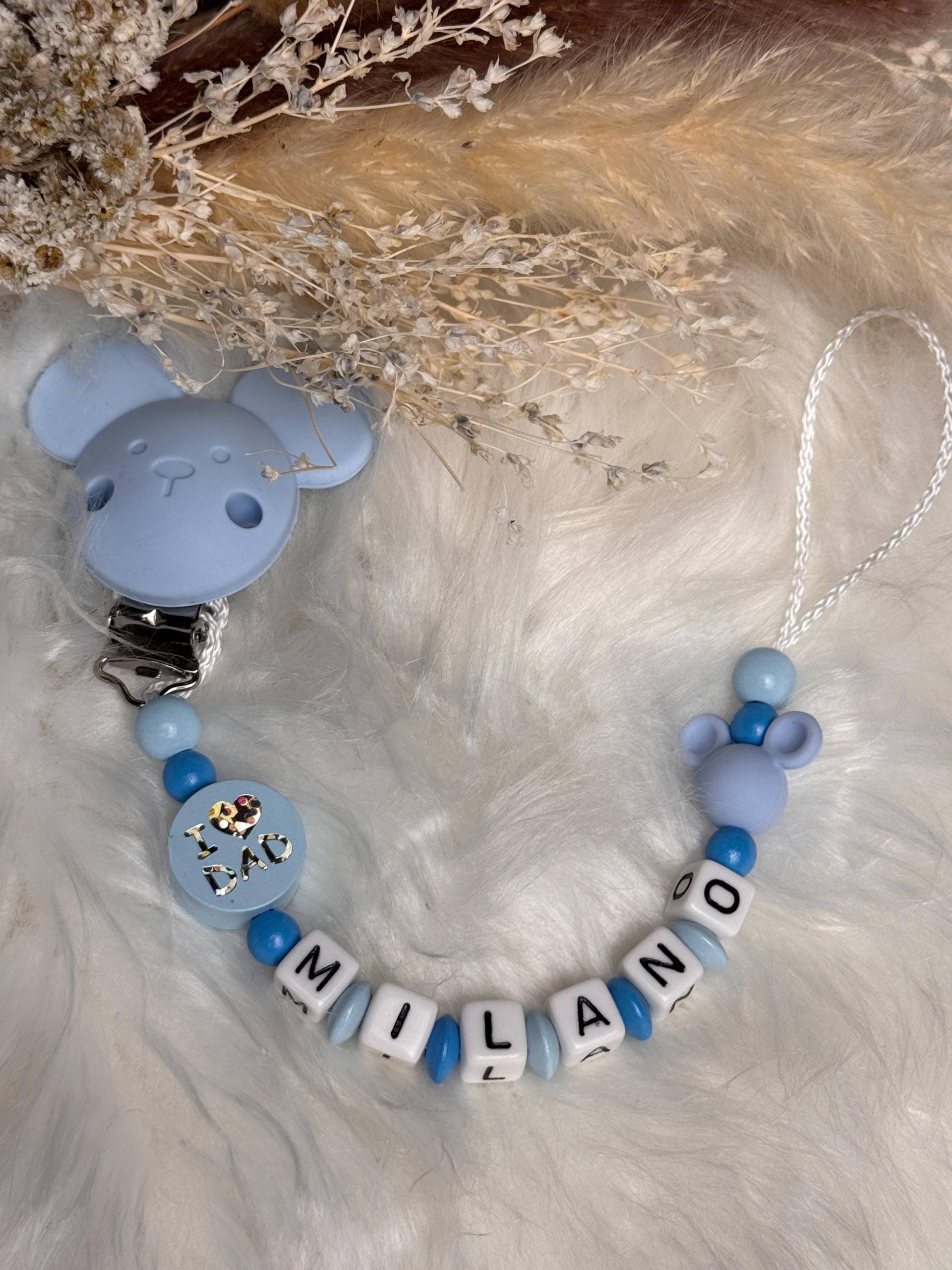 Schnullerkette Mit Namen - Rosa Blau Maus Clip Geschenkidee Babyparty- Personalisiert von GlamAccessoires