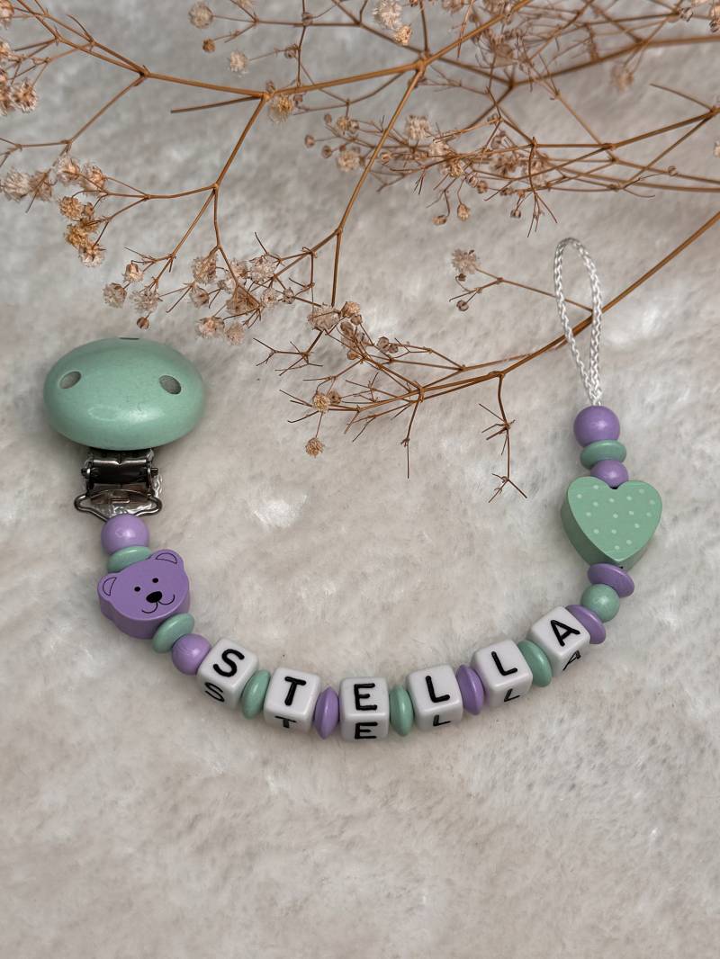 Schnullerkette Mit Wunchname, in Lila Mint, Geschenkidee, Babyparty, Personalisiert, Geschenk Zur Geburt von GlamAccessoires