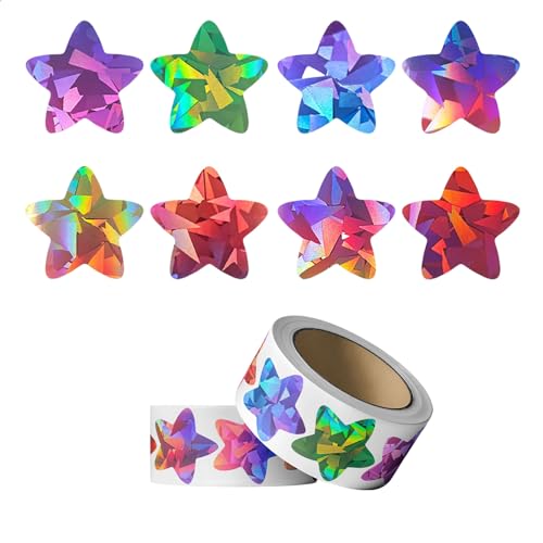 GlamRays 1000 Stück Sterne Aufkleber für Kinder Belohnung, 2.5CM Holografische 8 Farben Stern-Aufkleber für DIY, Handarbeiten, Verhaltens-Chart, Schüler-Planer von GlamRays