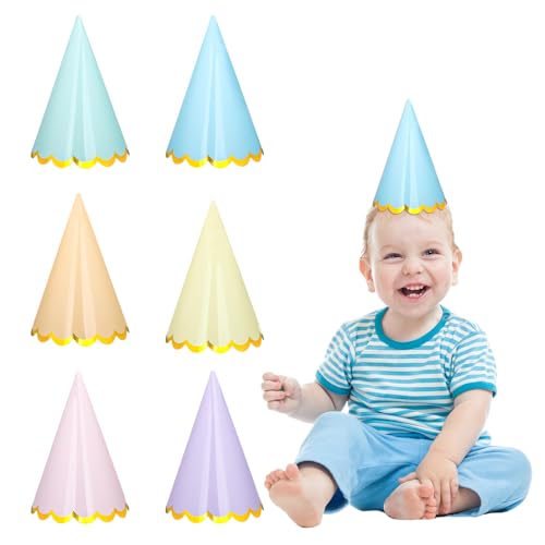 GlamRays 12 Stück Pastel Geburtstags Party Hüte Bunte Kegel Geburtstags Hüte Regenbogen Kegel Papier Hüte mit Elastischem String für Geburtstag Baby Shower Hochzeits Party Supplies von GlamRays