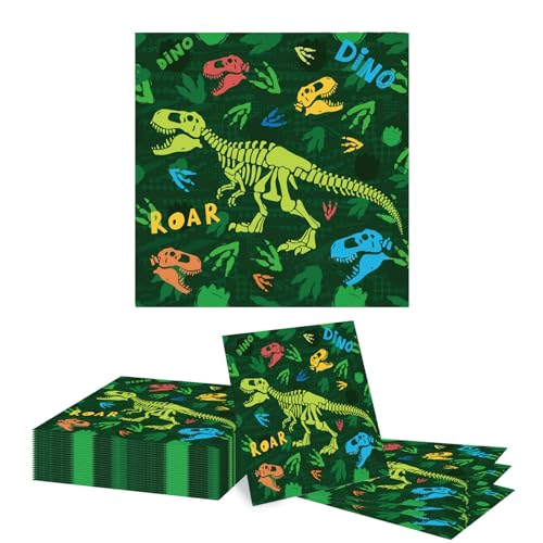 GlamRays 20 Stück Dino Servietten, Dino Servietten Kindergeburtstag, Dino Deko für Kindergeburtstag Geburtstag Mädchen Taufe Jungen (33x33CM) von GlamRays