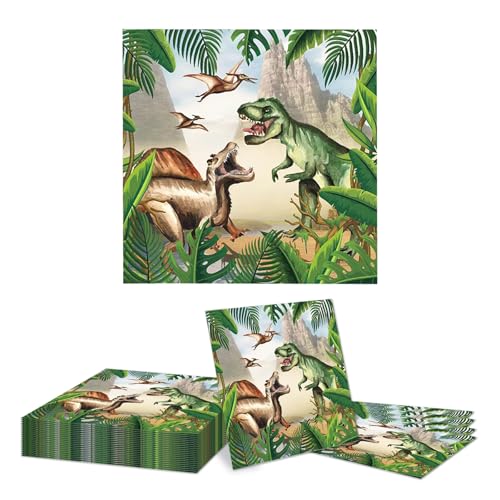 GlamRays 20 Stück Dino Servietten Kindergeburtstag,Servietten Dino Party für Dino Servietten Geburtstag 33x33cm von GlamRays