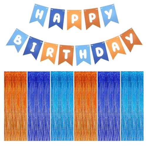 GlamRays Blau Orange Geburtstagsparty Dekorationen, Frohes Geburtstag Banner und Blau-Orange Party Streifen für Geburtstagsdekorationen von GlamRays